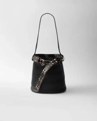 Prada Buckle Leather Bucket Bag with Studded Belt