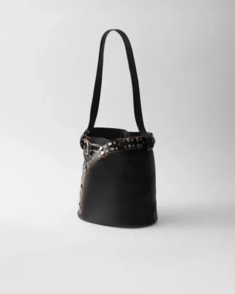 Prada Buckle Leather Bucket Bag with Studded Belt