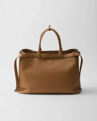 Prada Buckle Leather Handbag with Double Belt