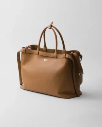 Prada Buckle Leather Handbag with Double Belt