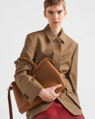 Prada Buckle Medium Leather Handbag with Double Belt