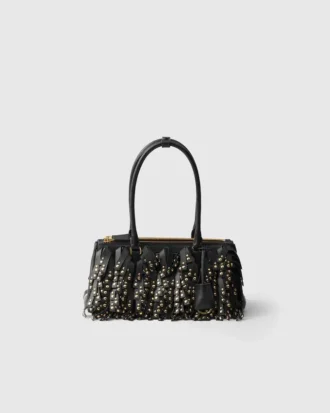 Prada Galleria Medium Nappa Leather Bag with Fringe and Studs