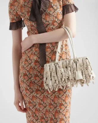 Prada Galleria Medium Nappa Leather Bag with Fringe and Studs