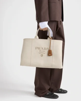 Prada Jardiniare Extra-Large Linen Blend Tote Bag