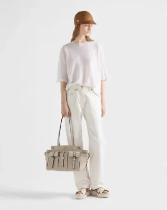 Prada Route Large Canvas and Leather Tote Bag