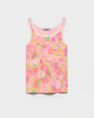 Printed Ribbed Knit Cotton Tank Top