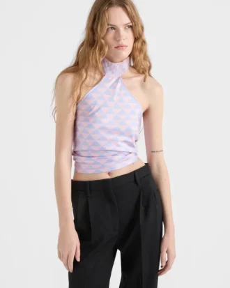 Printed Silk Twill Halter Top