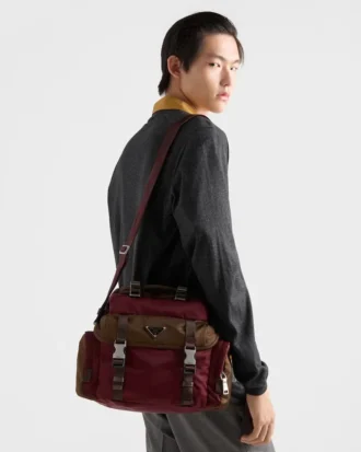 Re-Nylon and Leather Shoulder Bag
