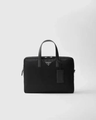 Re-Nylon and Saffiano Leather Briefcase