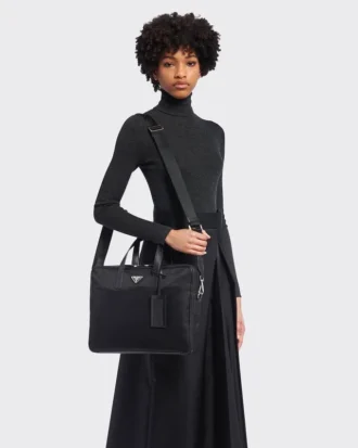 Re-Nylon and Saffiano Leather Briefcase