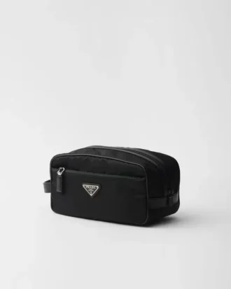 Re-Nylon and Saffiano Leather Travel Pouch