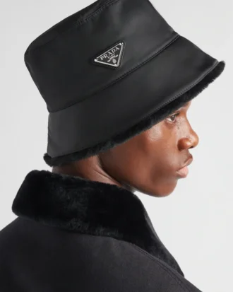 Re-Nylon and Shearling Bucket Hat