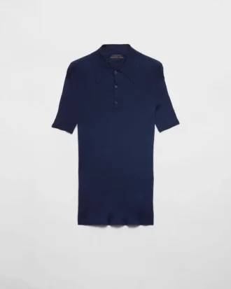 Ribbed Knit Cotton Polo Shirt