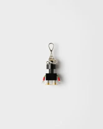 Robot Plexiglas and Saffiano Leather Keychain Charm