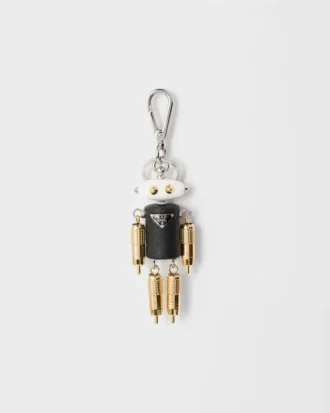 Robot Saffiano Leather Key Ring Charm