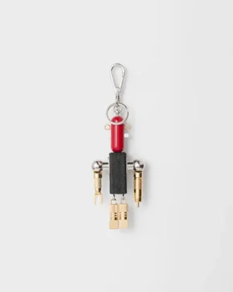 Robot Saffiano Leather Key Ring Charm