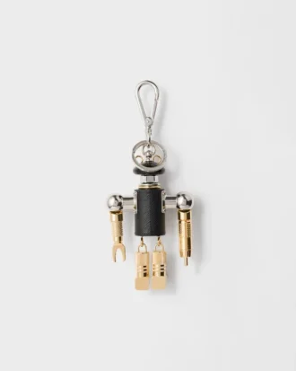 Robot Saffiano Leather Key Ring Charm