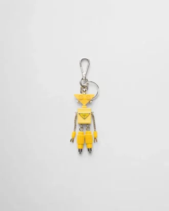 Robot Saffiano Leather Keychain Charm