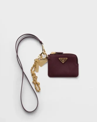 Saffiano Leather Card Holder with Shoulder Strap