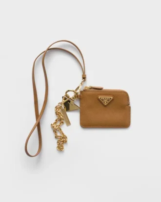 Saffiano Leather Card Holder with Shoulder Strap