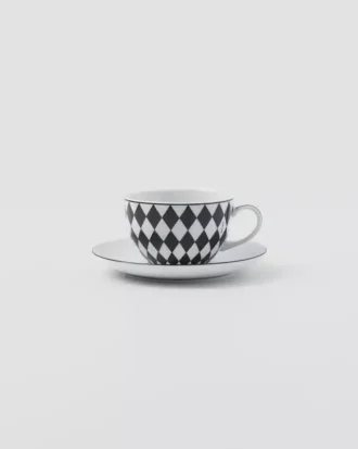 Set of Two Porcelain Cappuccino Cups – Checkerboard