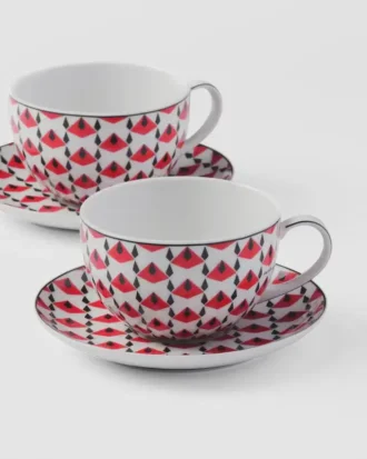 Set of Two Porcelain Cappuccino Cups – Vienna Red