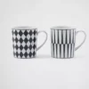 Set of Two Porcelain Mugs – Checkerboard and Stripes