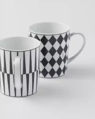 Set of Two Porcelain Mugs – Checkerboard and Stripes