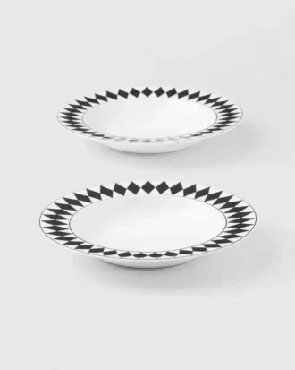 Set of Two Porcelain Soup Plates – Checkerboard