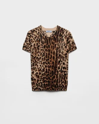 Short-Sleeved Printed Cashmere Sweater