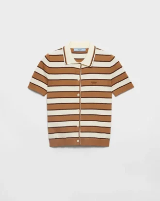 Short-Sleeved Striped Cotton Cardigan