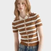 Short-Sleeved Striped Cotton Cardigan