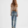 Short-Sleeved Striped Cotton Cardigan