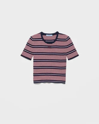 Short-Sleeved Striped Cotton Sweater