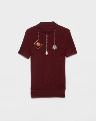 Short-Sleeved Wool Sweater with Pendants