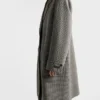Single-Breasted Houndstooth Check Wool Coat