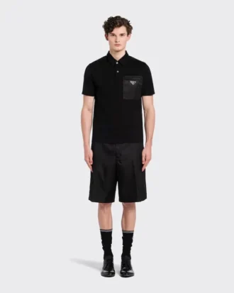 Stretch Cotton Polo Shirt with Re-Nylon Details